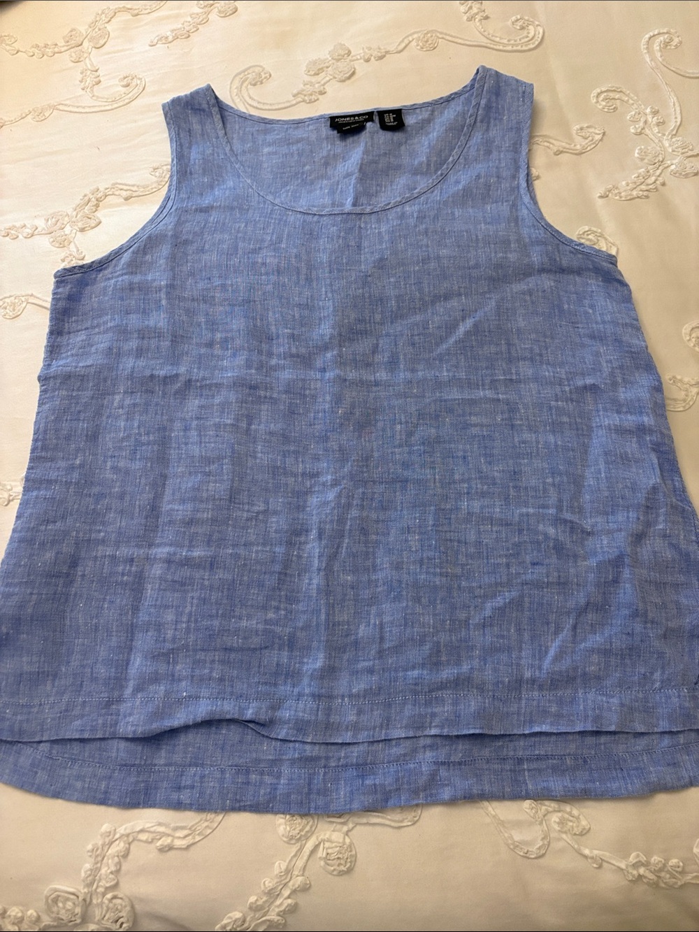 Jones & Co Light Blue Linen Scoop Neck Tank